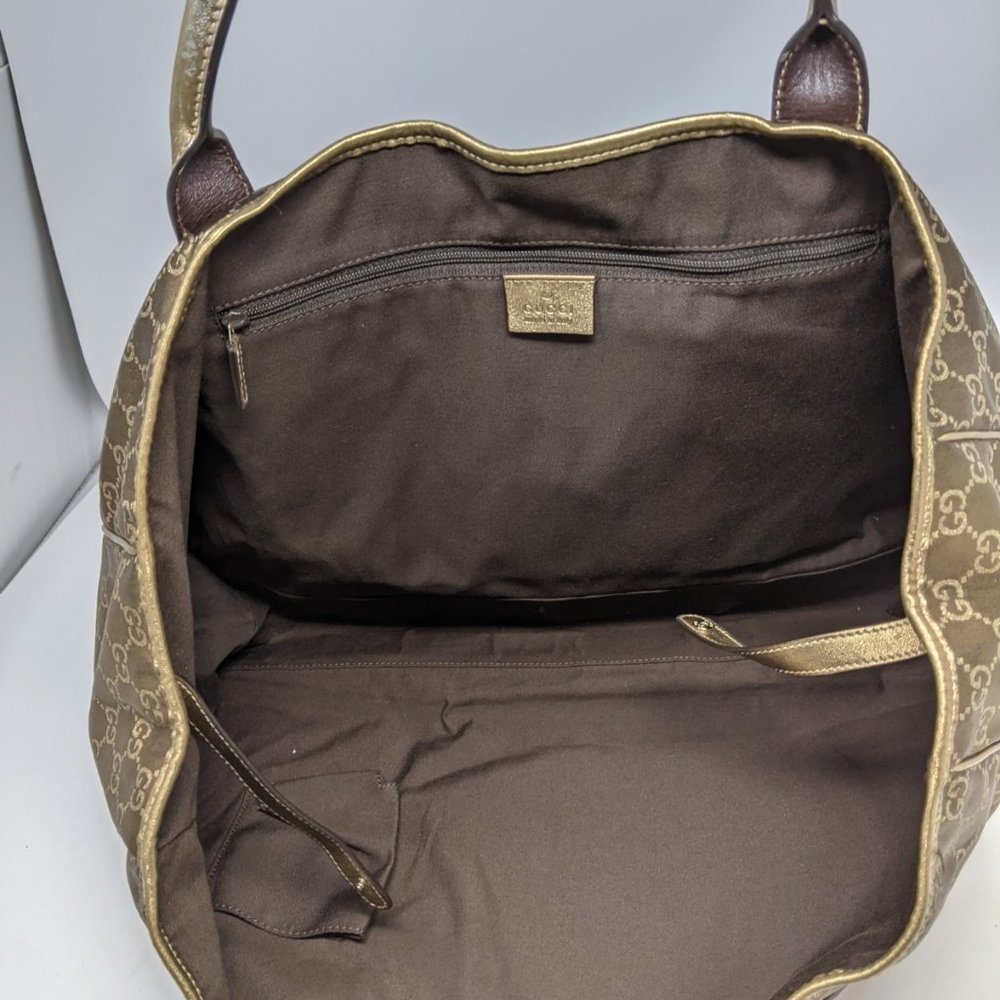 Gucci Tote Bag GG Canvas Light Brown Silk Satin - Picture 12 of 16